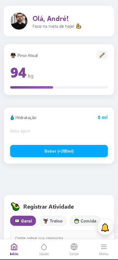 Tela do App SouSlim mostrando gráfico de peso e jejum